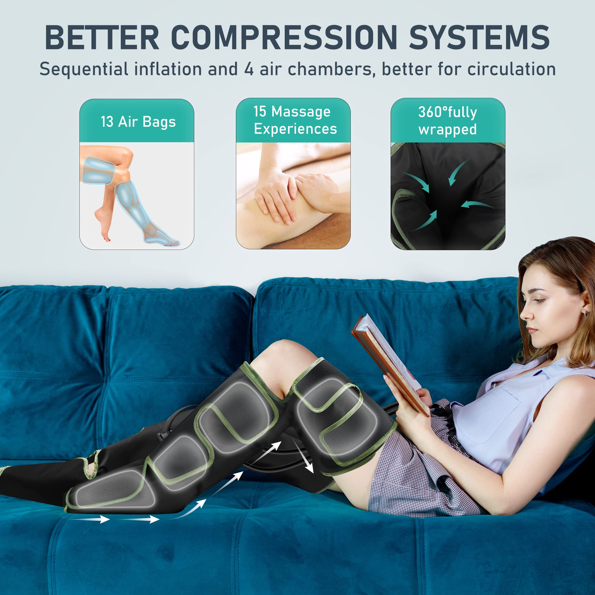 QUINEAR Leg Massager handheld digital controller enables mode and intensity selection.