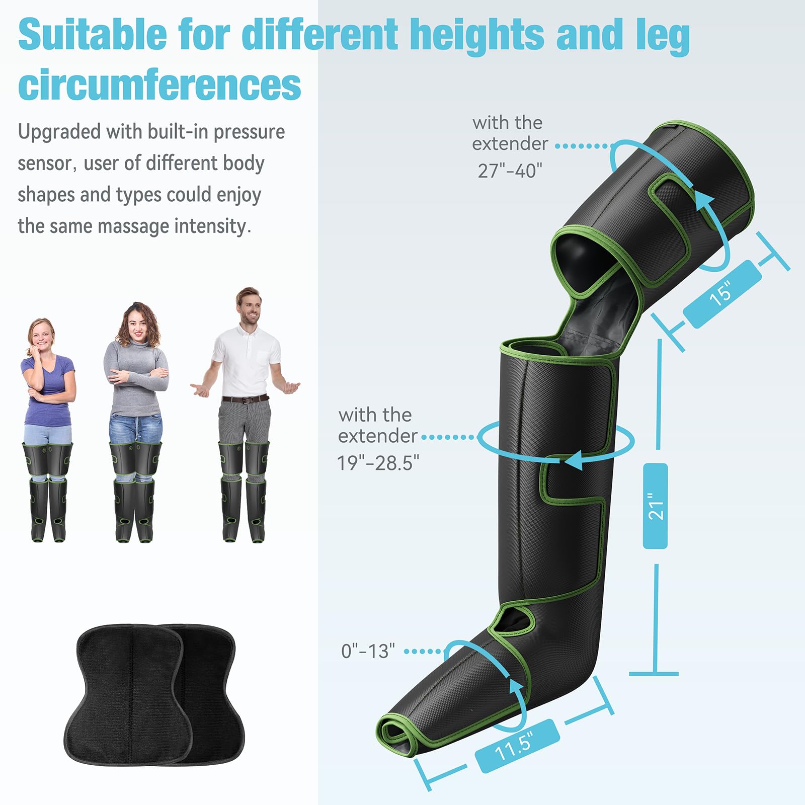 QUINEAR Leg Massager includes extensions to fit larger legs.