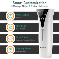 QUINEAR leg massager heat levels illustrated for warmth options