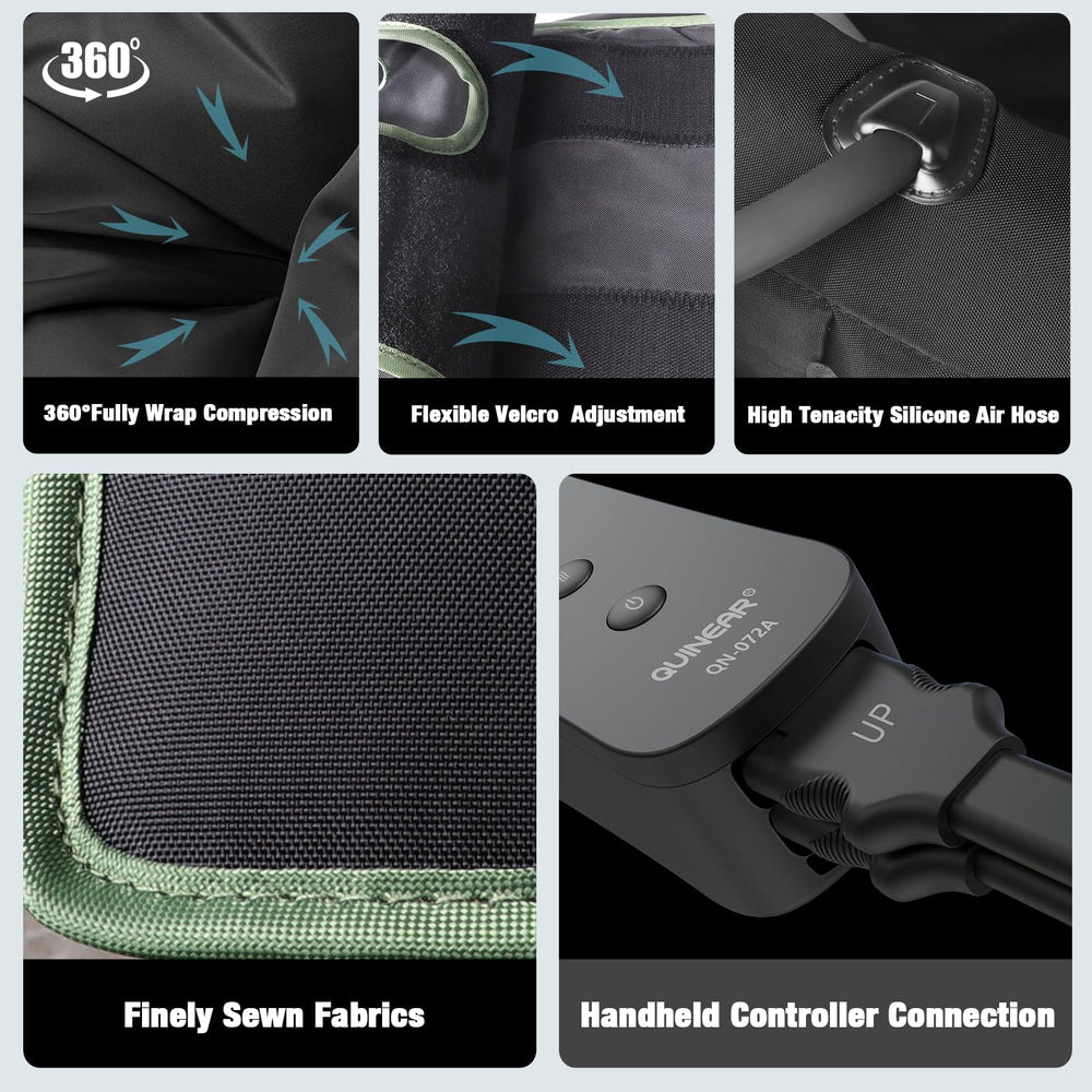 QUINEAR Leg Massager sequential compression image demonstrates four chambers working together.