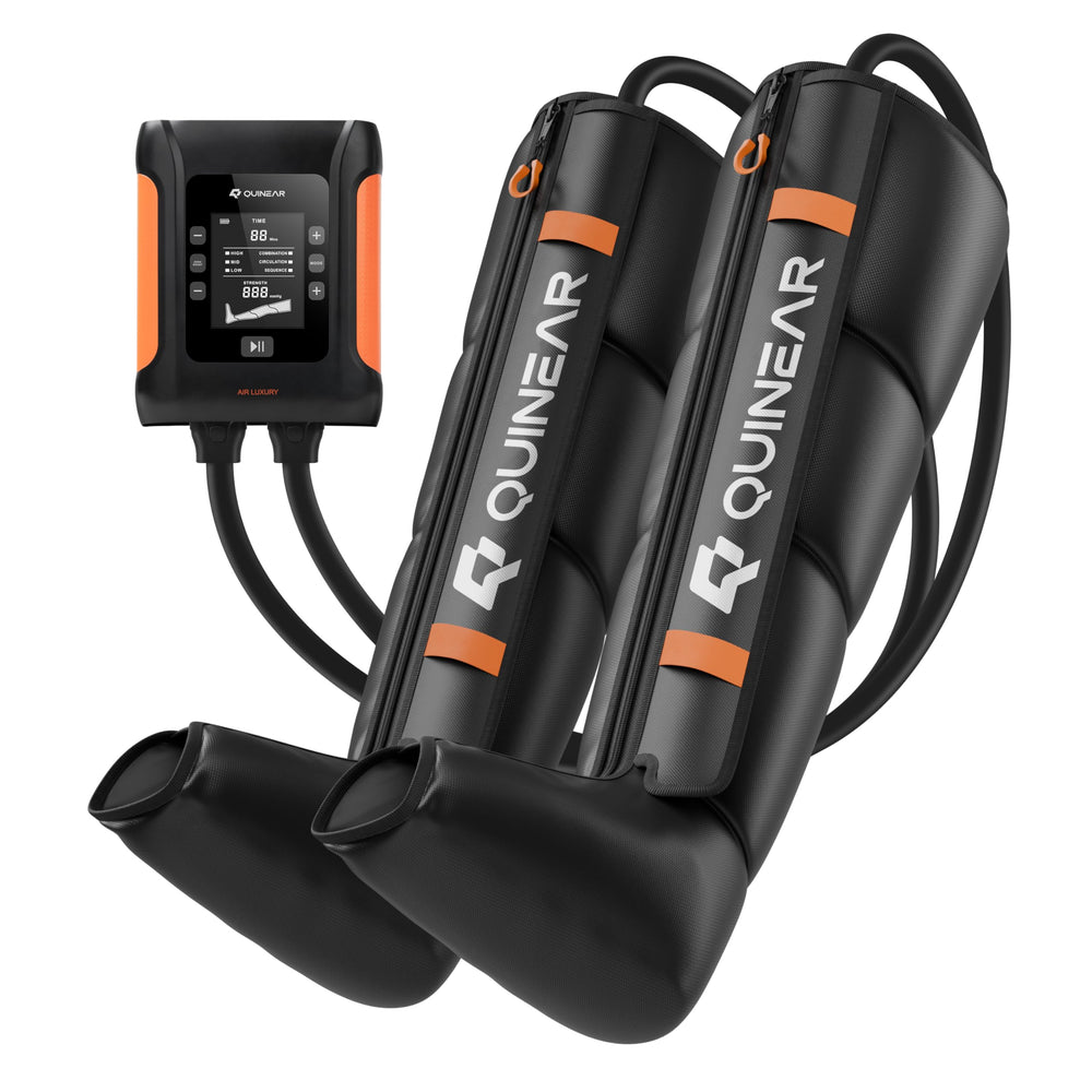 QUINEAR leg recovery system with cordless boots delivering full-leg massage for faster post-workout recovery