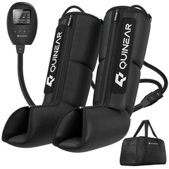 Quinear leg recovery system foot-calf wrap delivering targeted compression for improved circulation.