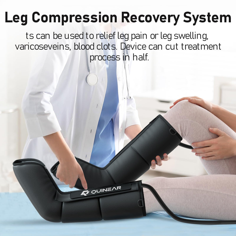 Quinear three-channel sleeves deliver synchronized massage to foot and calf for consistent relief.
