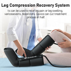 Quinear three-channel sleeves deliver synchronized massage to foot and calf for consistent relief.