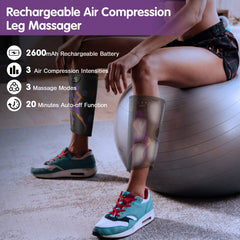 Quinear wireless leg massager in use for flexible cordless relief on the go.