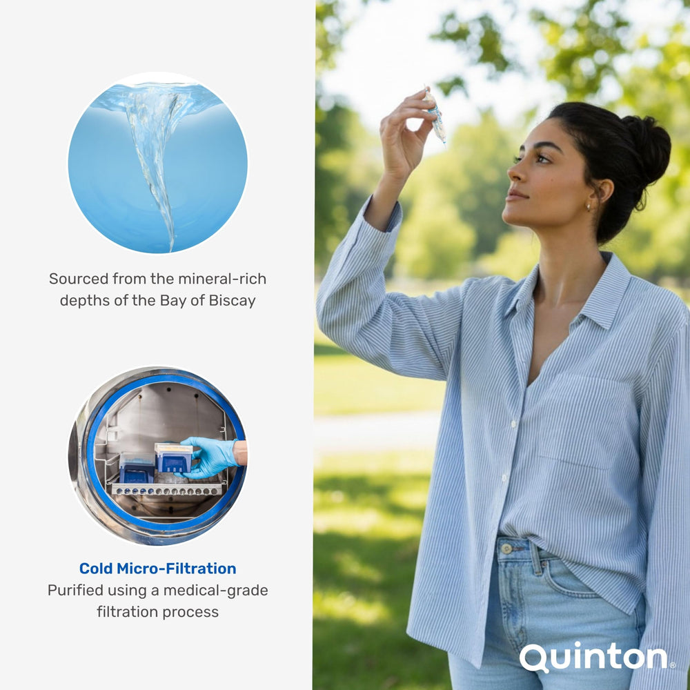 Quinton isotonic ampoules open vial closeup communicates readiness for use.