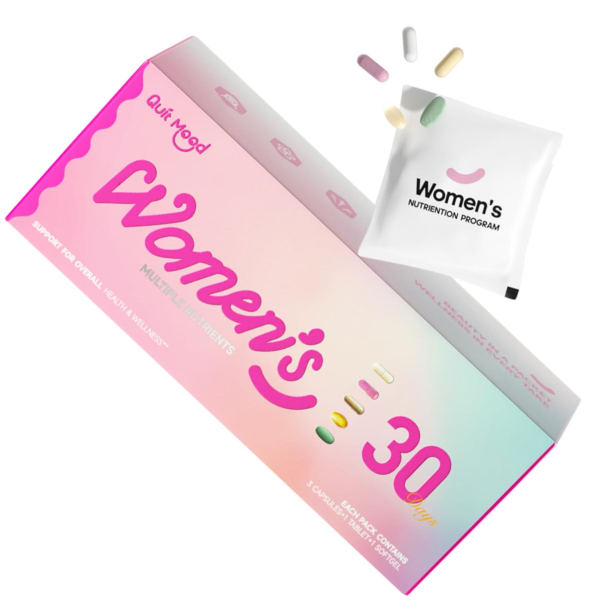 Quit Mood women's daily vitamin packs front view for on-the-go wellness
