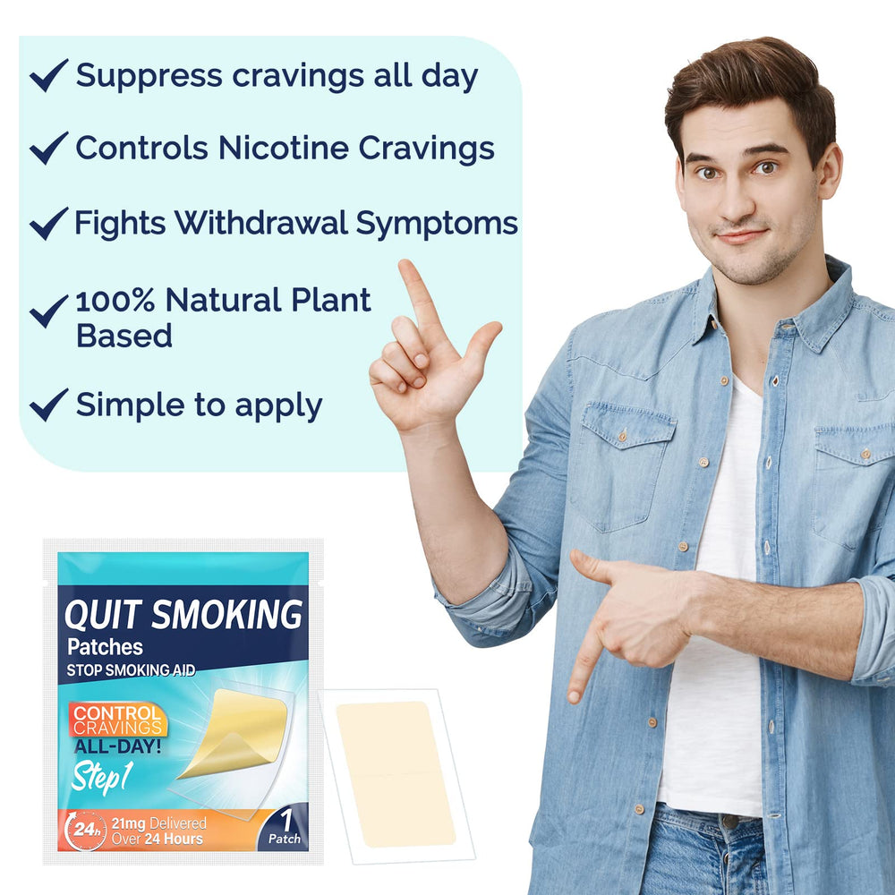Quit Smoking Patches pack back closeup reveals dosage and notes