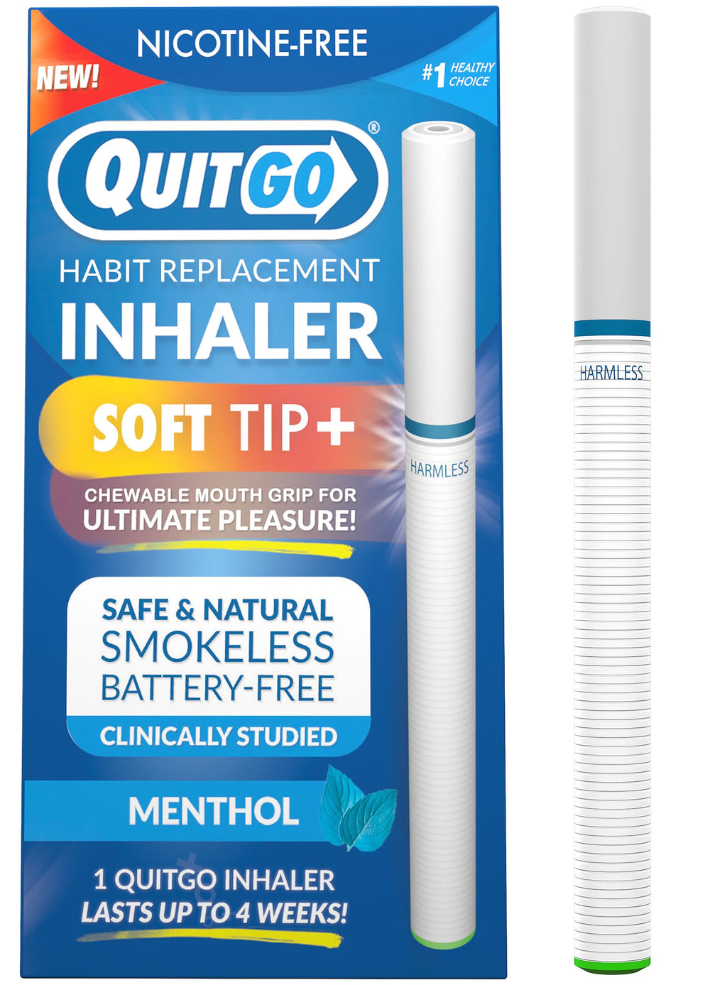 QuitGo habit replacement inhaler close-up with menthol scent for sensory support.