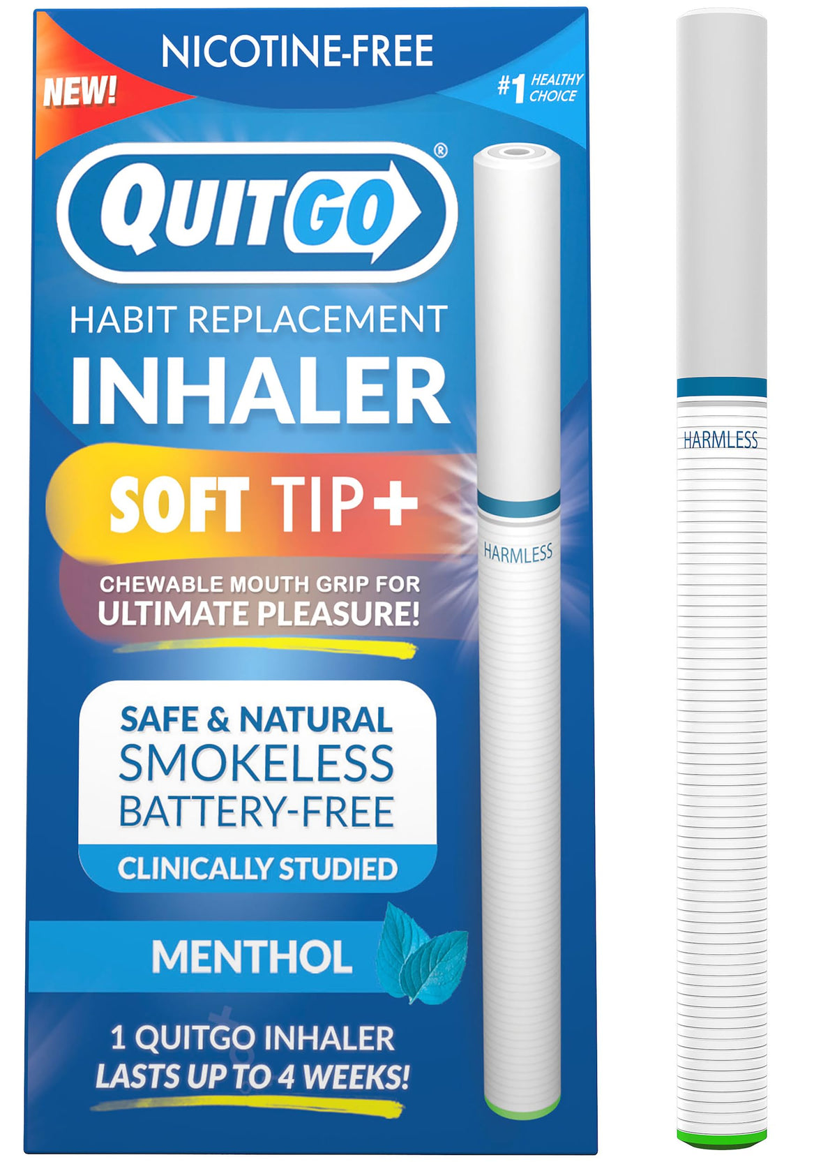 QuitGo habit replacement inhaler close-up with menthol scent for sensory support.