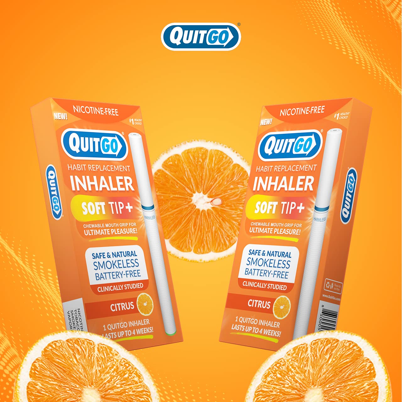 Made in USA badge on QuitGo inhaler packaging.