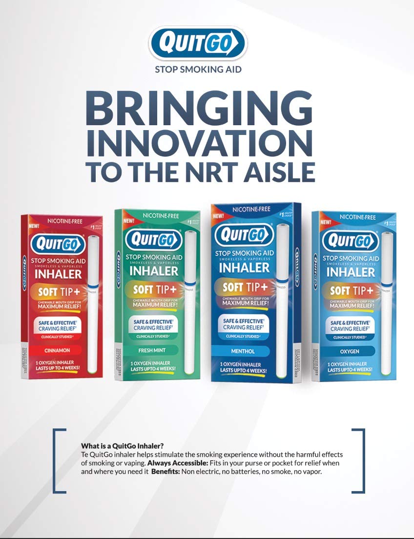 QuitGo oxygen-based formula inhaler delivering refreshing sensation