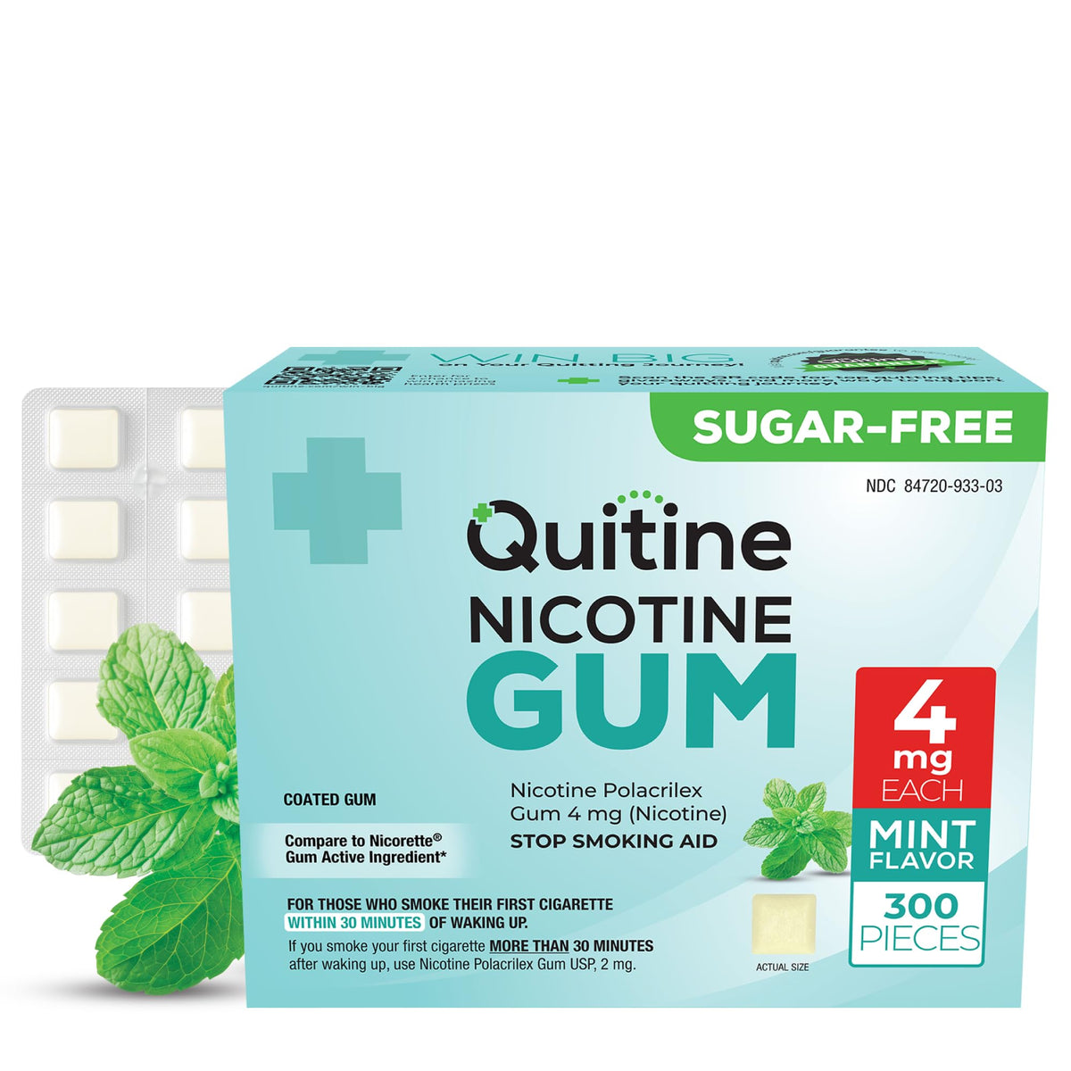 Quitine 4mg mint nicotine gum pack offers quick craving relief.