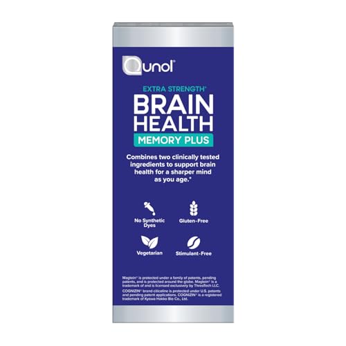 Qunol Brain Health Memory Plus with a glass of water ready to take.