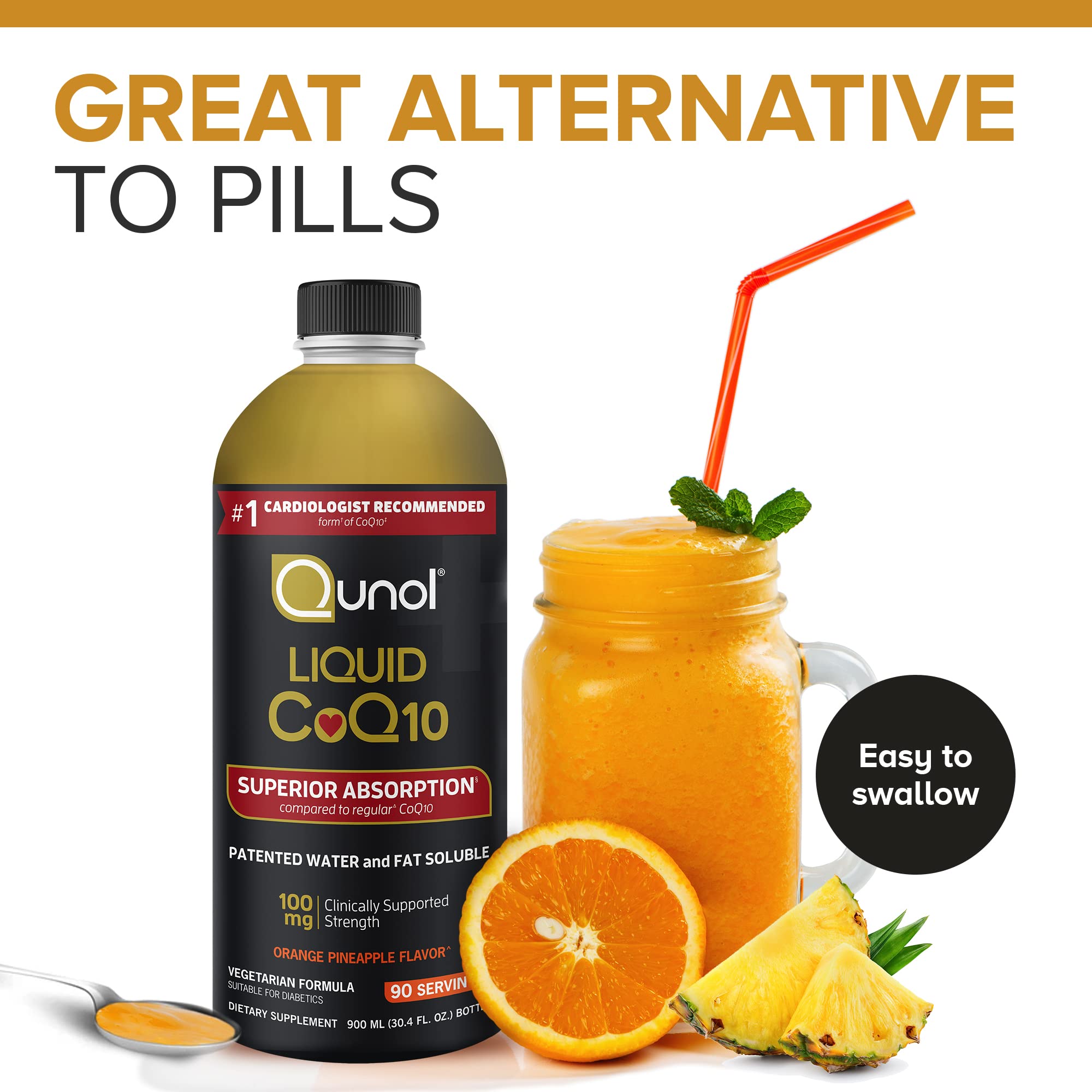 Qunol CoQ10 bottle cap close-up highlighting the user-friendly sealing design.