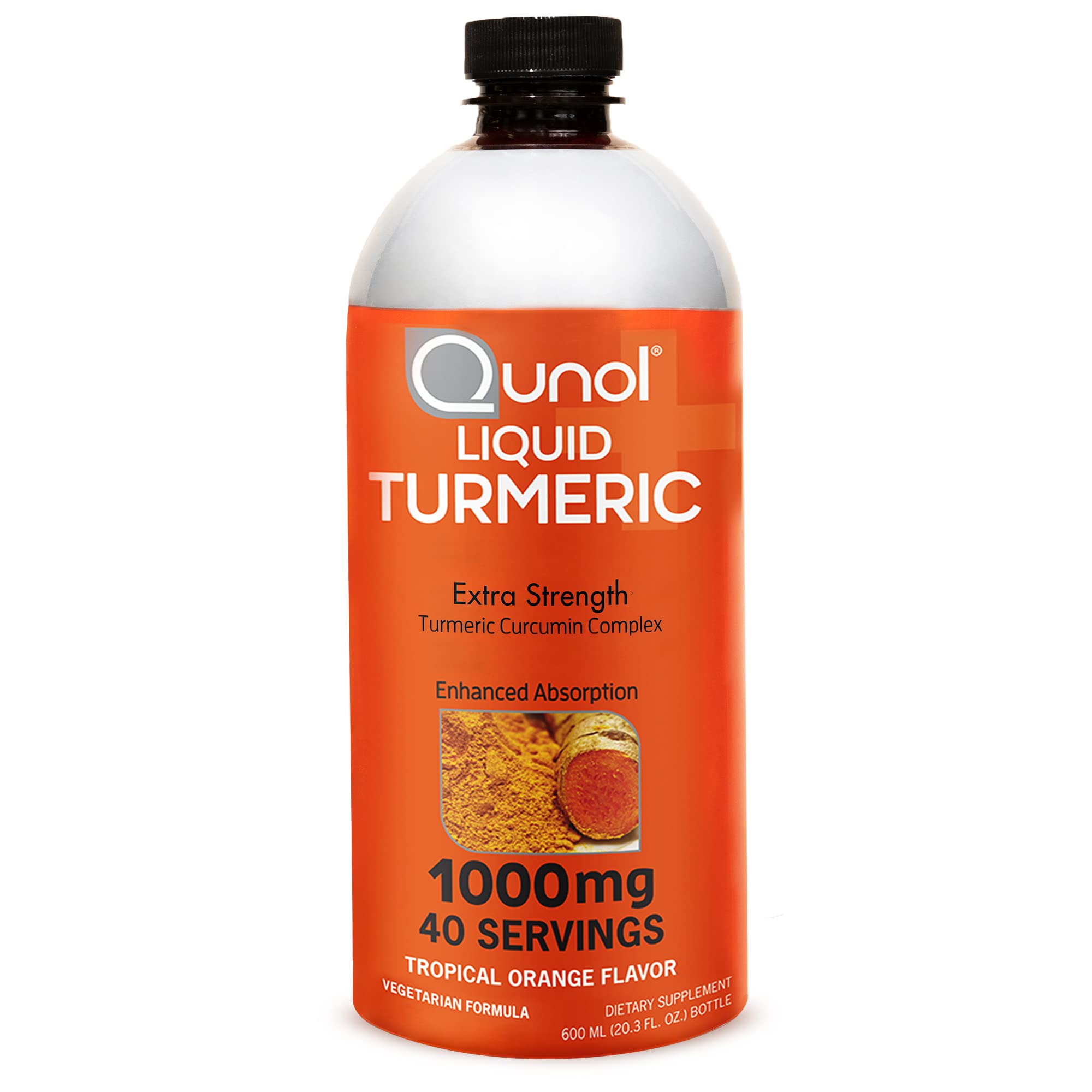 Qunol Liquid Turmeric bottle front with label, 1000 mg curcumin for joint support
