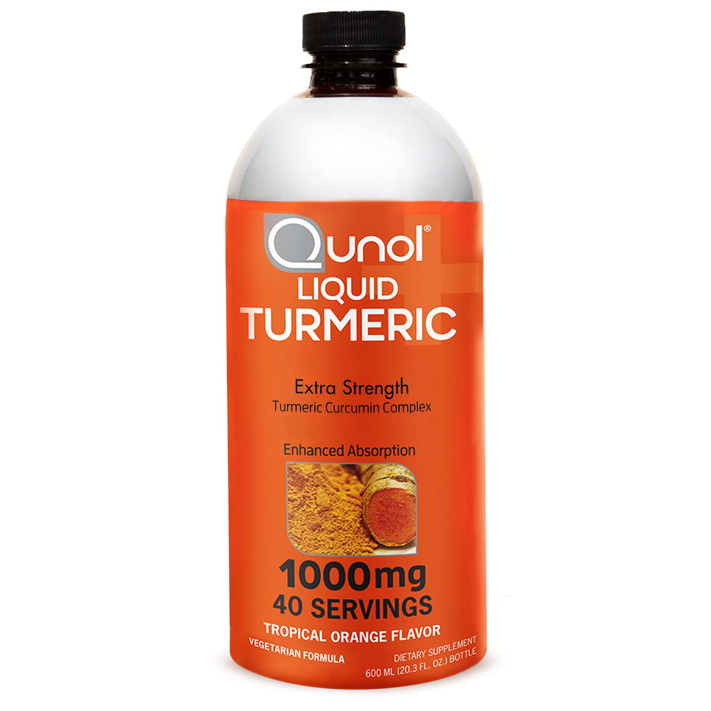 Qunol Liquid Turmeric bottle front with label, 1000 mg curcumin for joint support