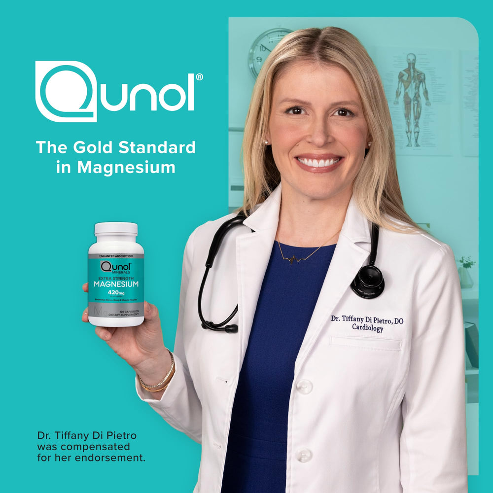 Qunol Magnesium Capsules label shows nerve and muscle support visually.