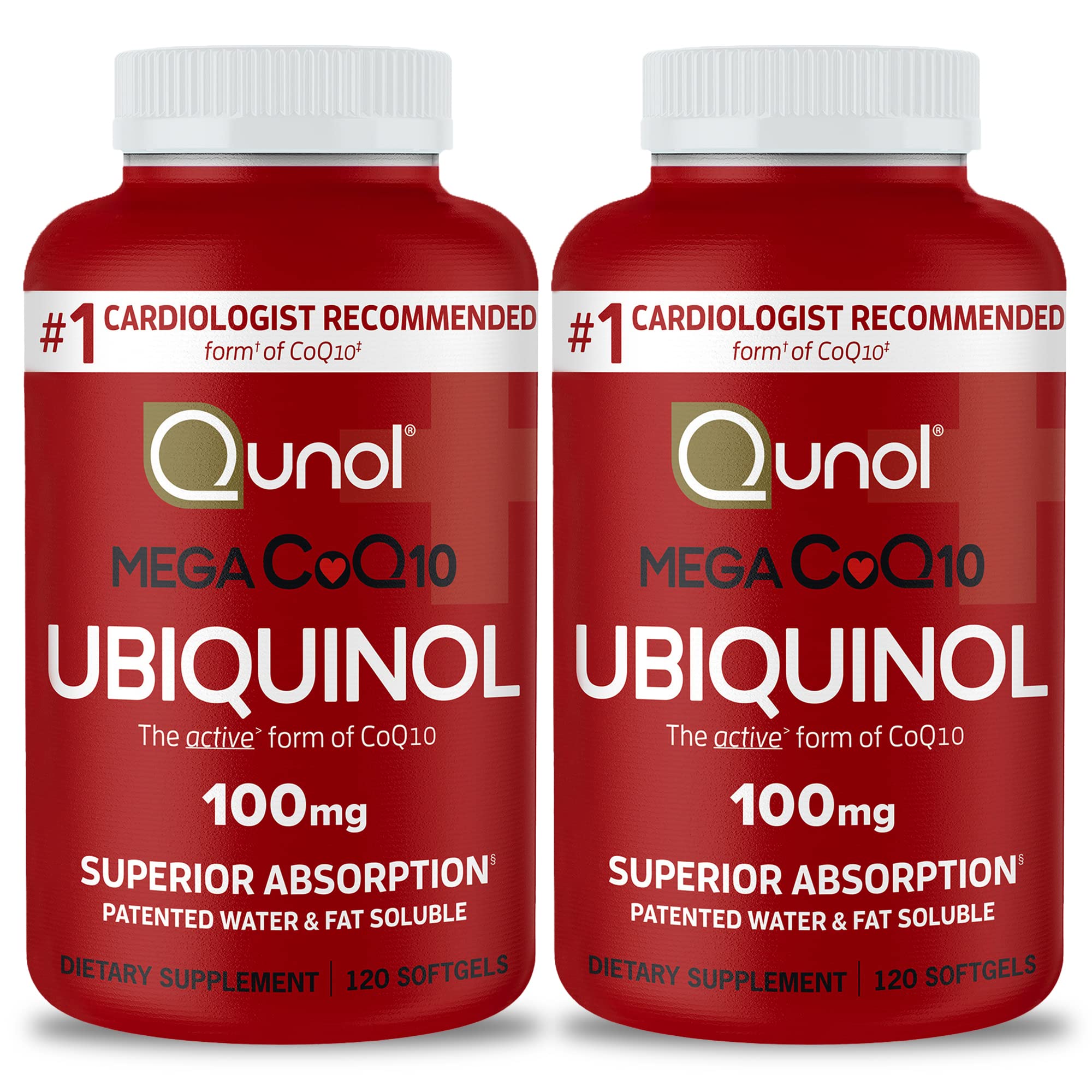 Qunol Mega Ubiquinol CoQ10 bottle highlighting superior absorption for daily energy support.