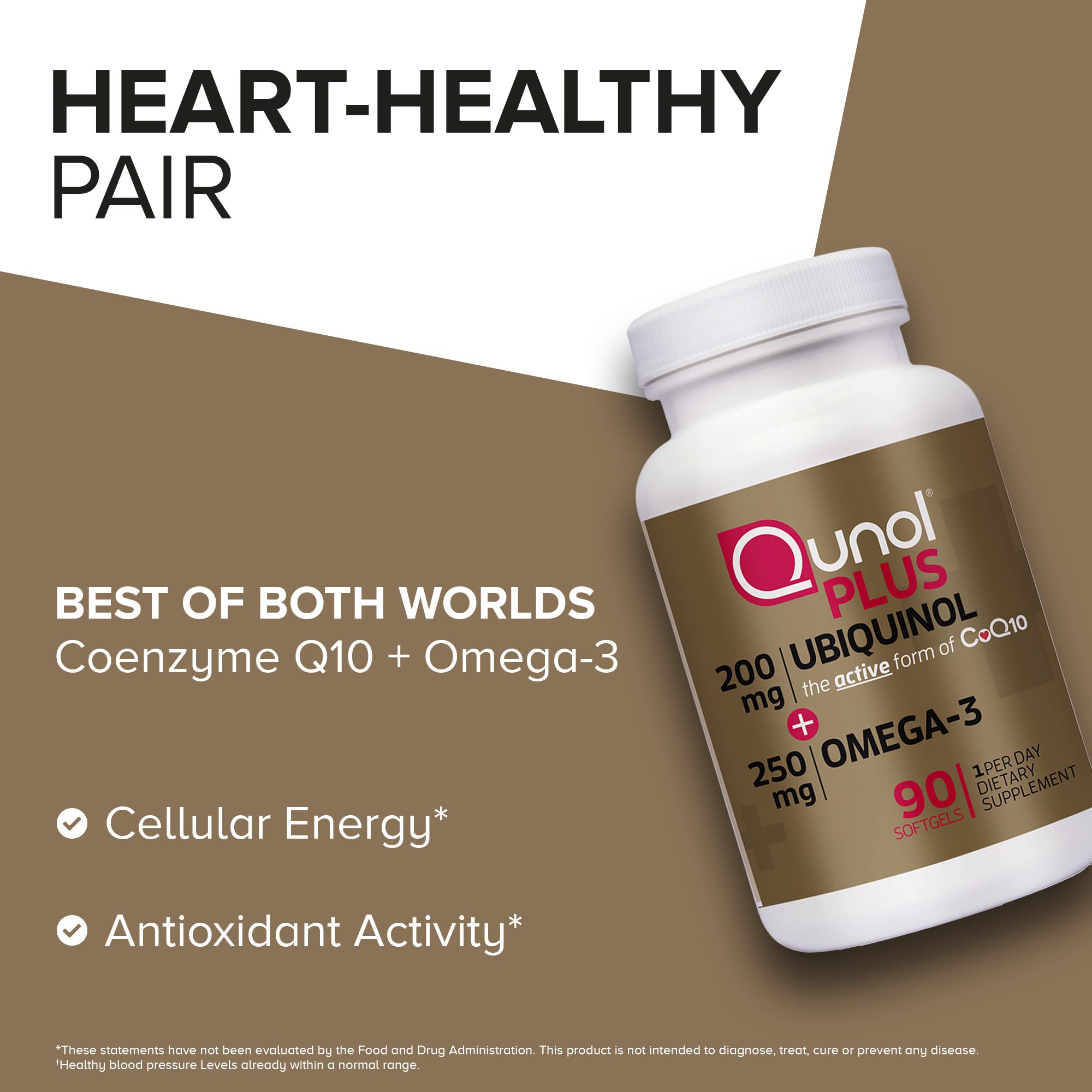 Qunol Plus omega-3 content visual highlights essential fatty acids.