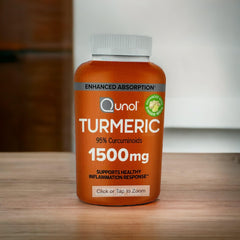 Qunol Turmeric Curcumin bottle with black pepper extract to boost absorption and bioavailability
