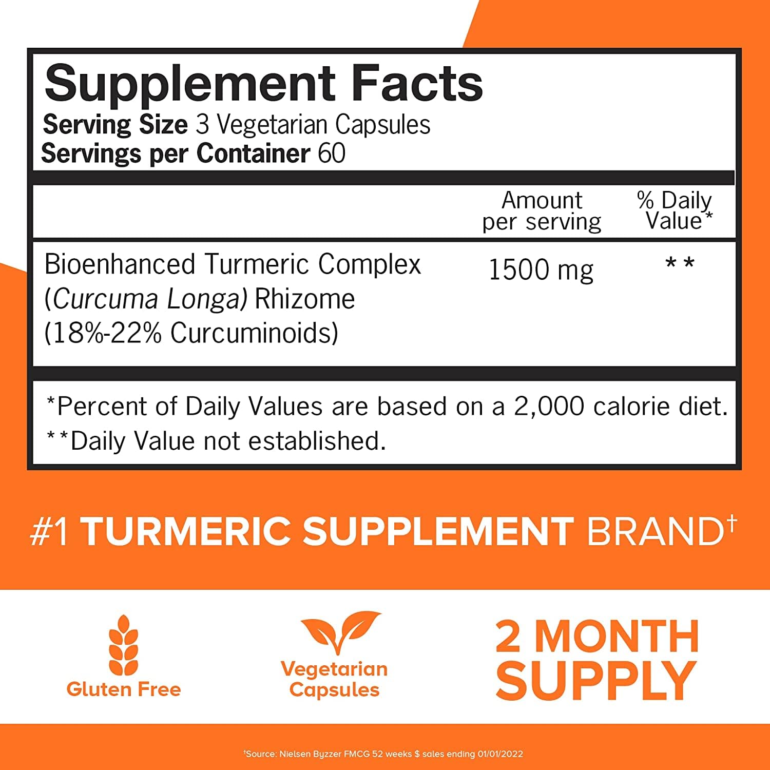 Qunol turmeric label featuring 1000 mg bioenhanced complex for absorption