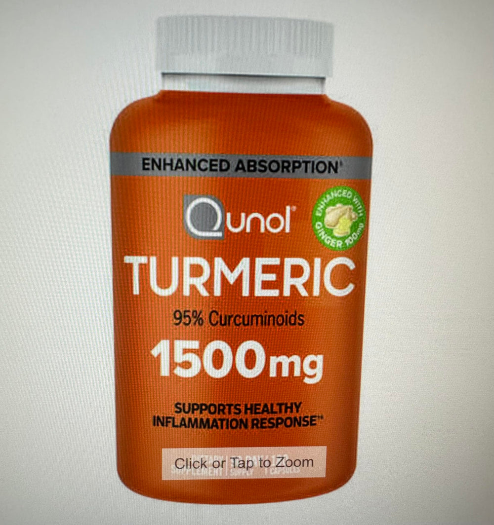 Qunol Turmeric Curcumin Ginger Capsules on kitchen counter, vegetarian wellness option