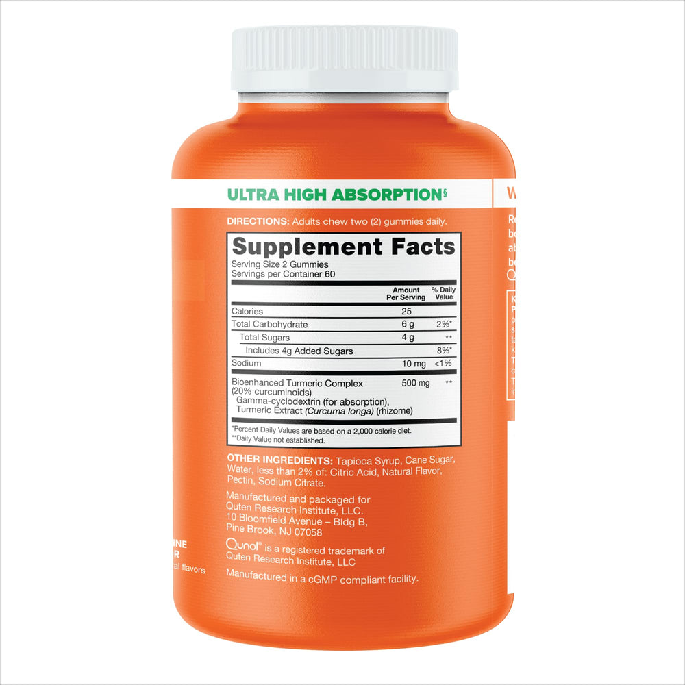 Qunol Turmeric Gummies vegan and gluten-free for plant-based diets.