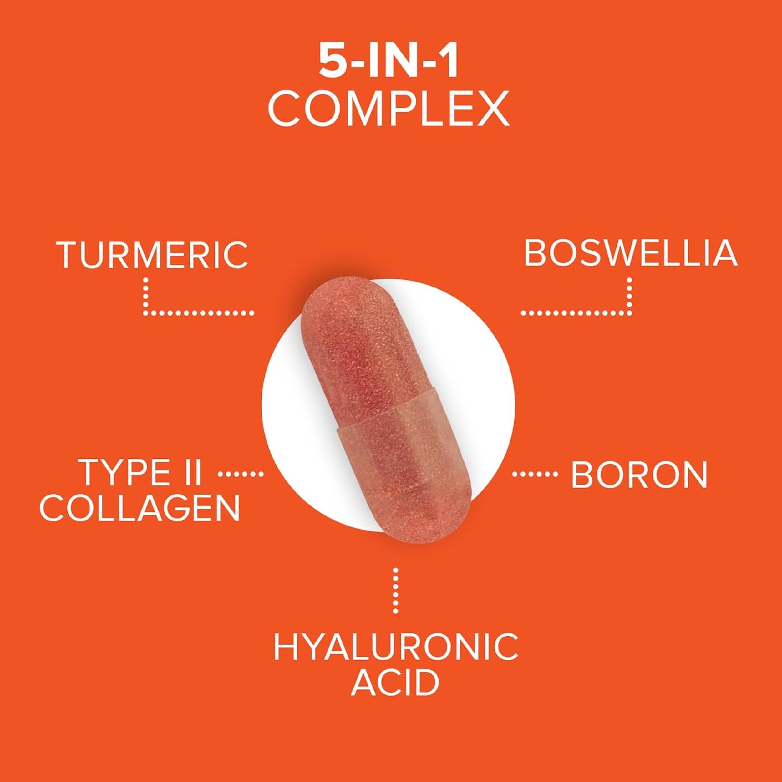 Qunol turmeric-type 2 collagen hyaluronic blend ingredients on label.