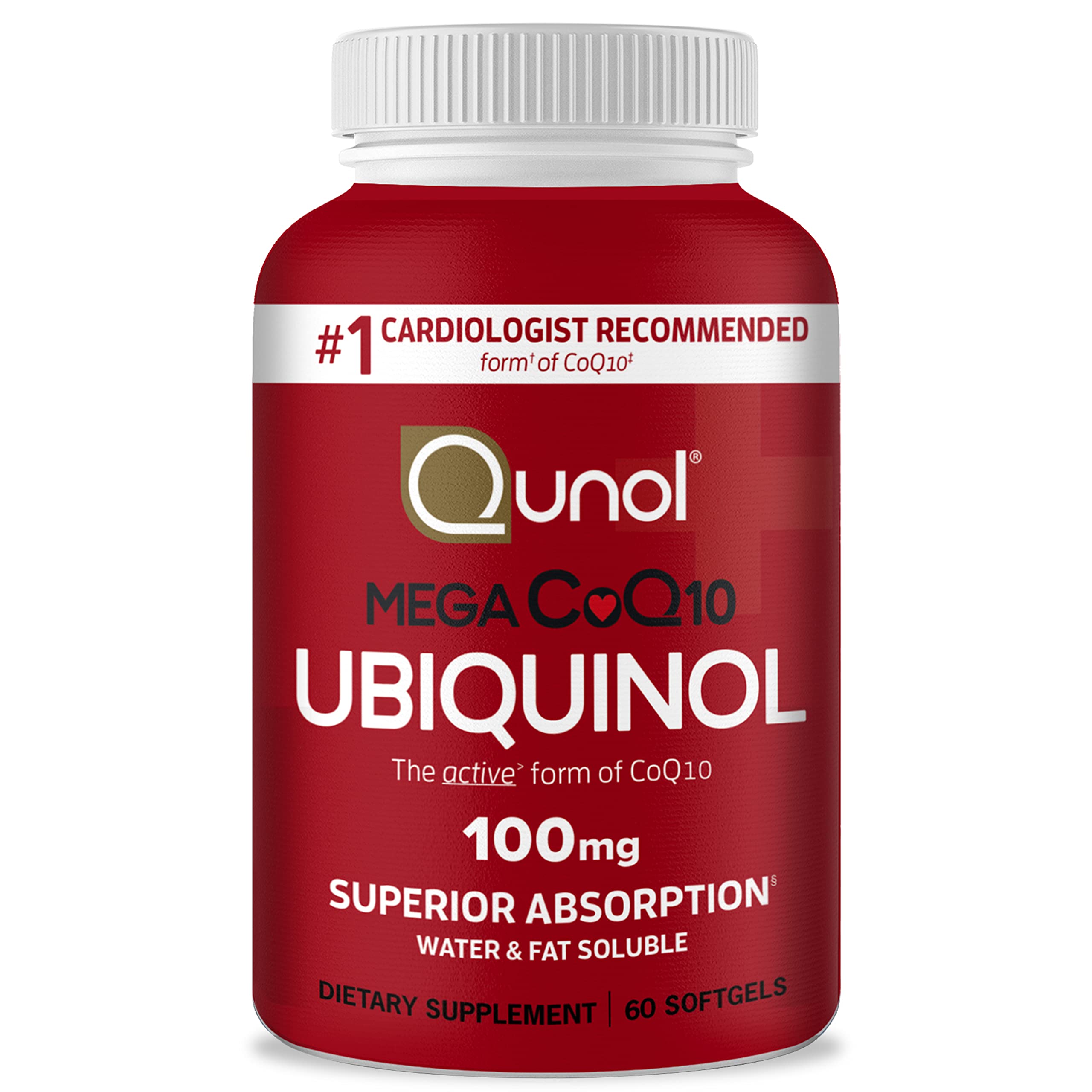 Qunol Ubiquinol 100 mg softgels bottle on a kitchen counter supports heart health.