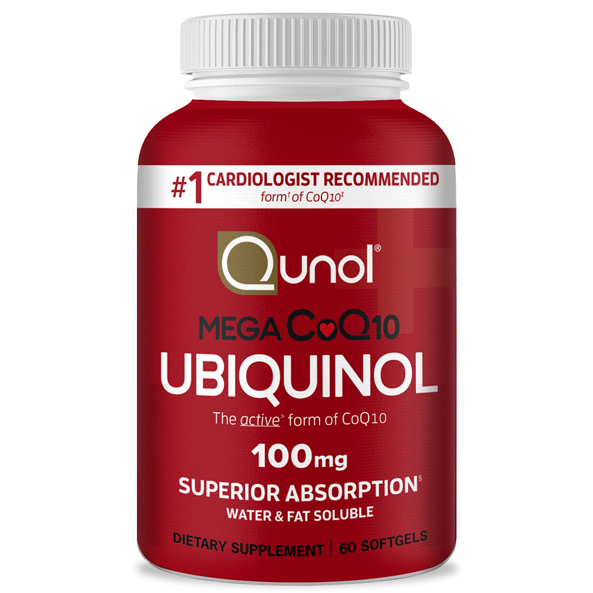 Qunol Ubiquinol 100 mg softgels bottle on a kitchen counter supports heart health.