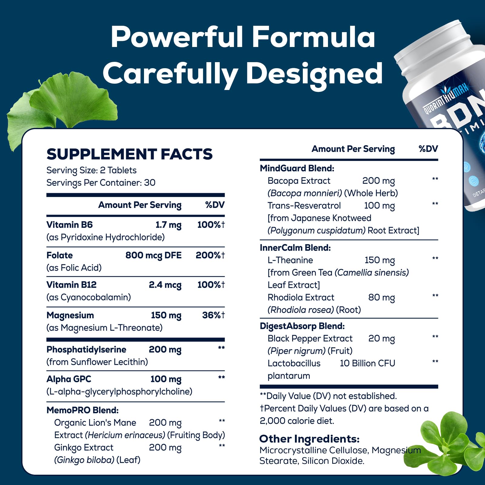 Quorinthiumax bottle pour illustrating easy daily dosing for cognitive support