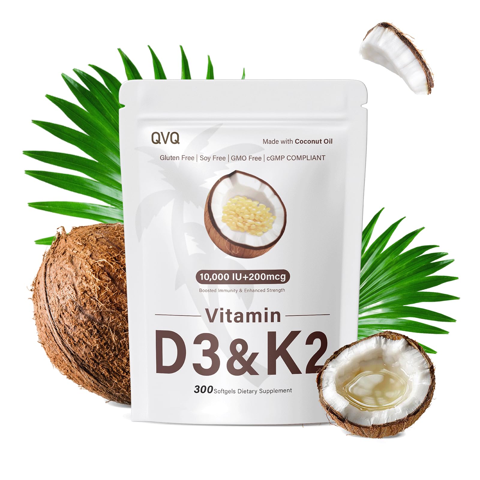 QVQ 2-in-1 D3 K2 softgel bottle for easy daily intake and absorption.