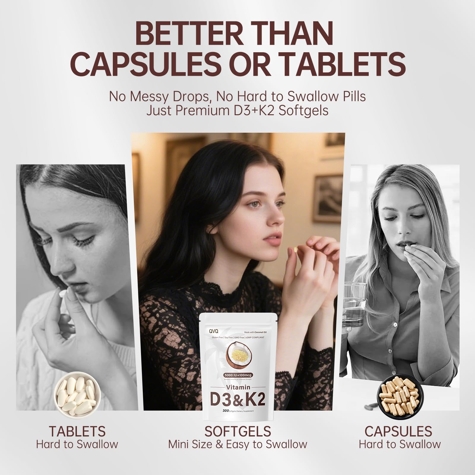 QVQ D3 K2 daily dose concept in morning routine backdrop.