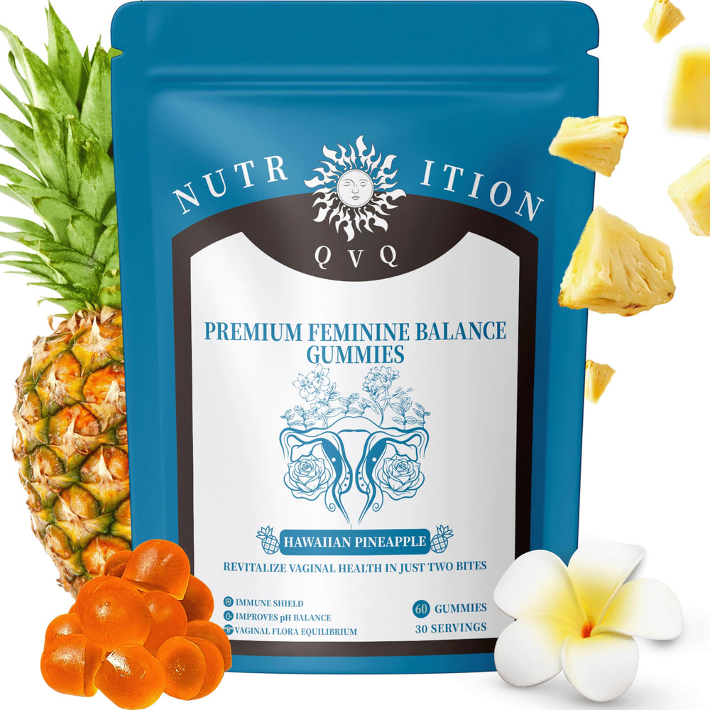 QVQ Feminine Balance Gummies bottle with pineapple flavor for daily wellness