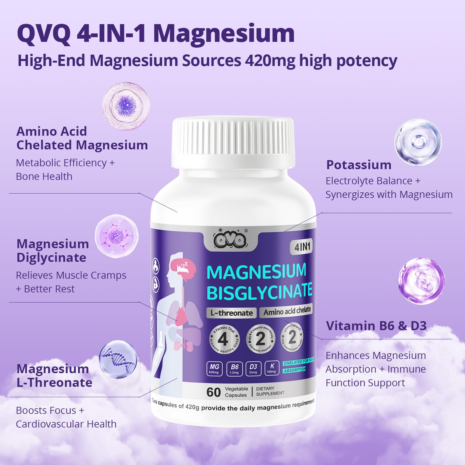 QVQ Non-GMO vegetarian formula label communicates clean ingredients.