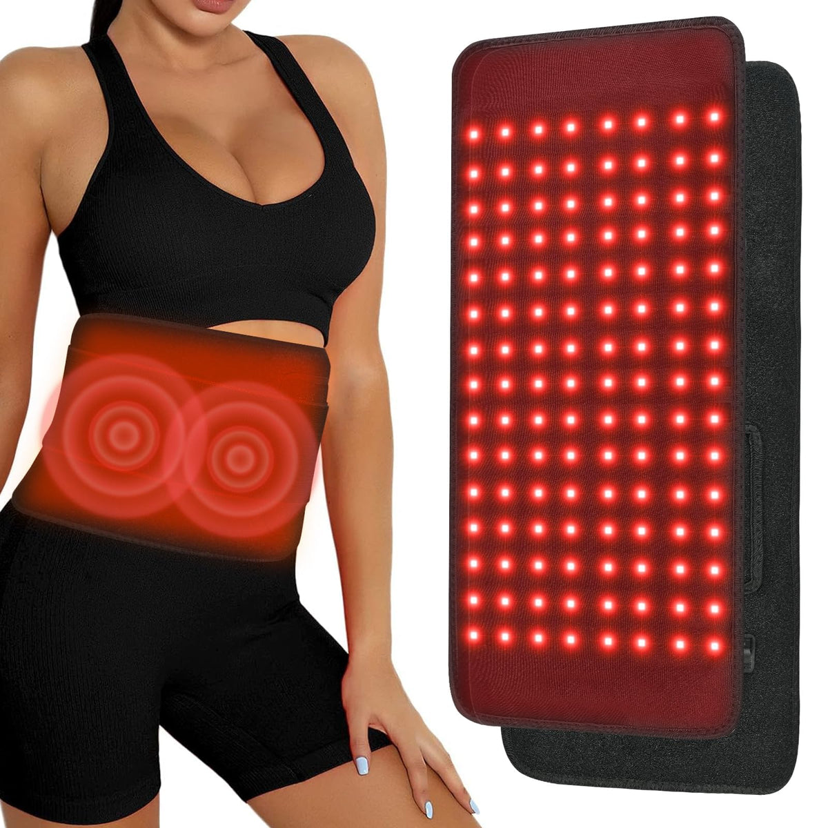 Qworaky red light therapy waist belt overview for soothing muscle relief.