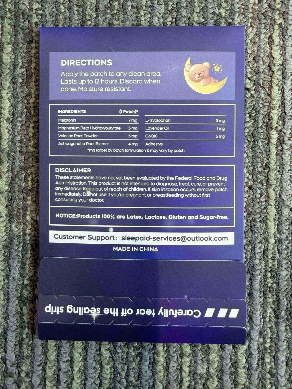 Close-up of RAAYAM Sleep Patch showing skin-friendly adhesive.