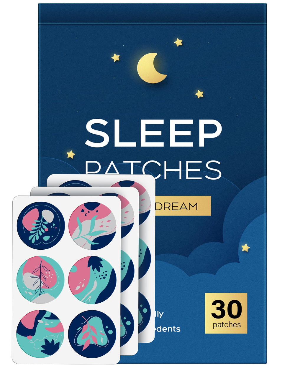 RAAYAM Sleep Patches 30-pack displayed for convenient, nightly use.