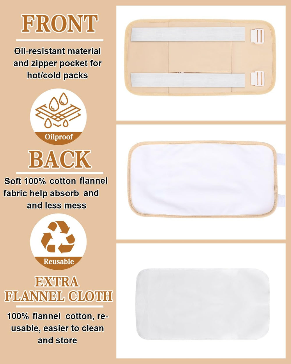 Raccomb Castor Oil Pack Breast Pouch two for symmetrical coverage and flexibility.