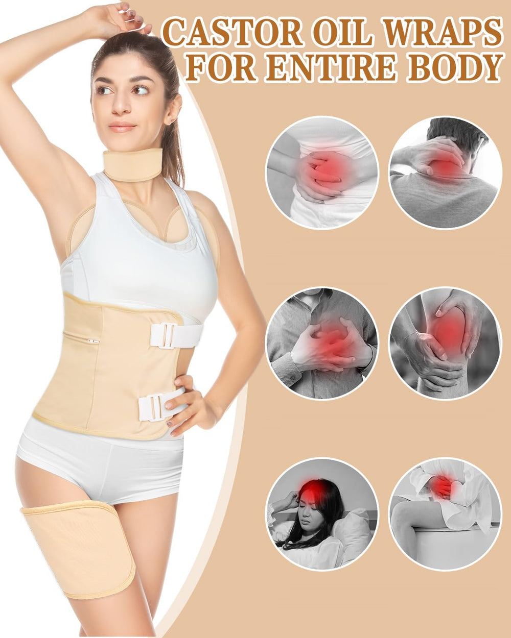 Raccomb Castor Oil Pack Waist Strap keeps wraps secure during use.