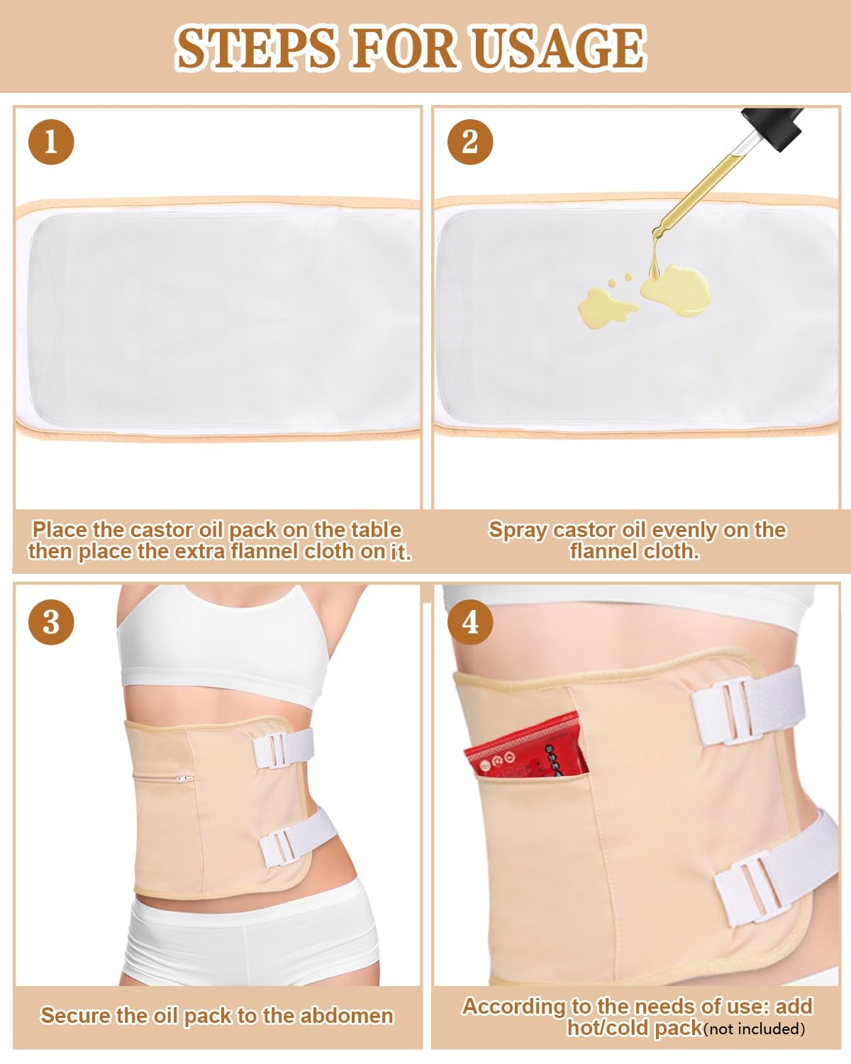 Raccomb Castor Oil Pack Knee wrap delivers flexible support for joints.