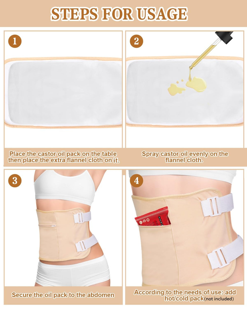Raccomb Castor Oil Pack Knee wrap delivers flexible support for joints.