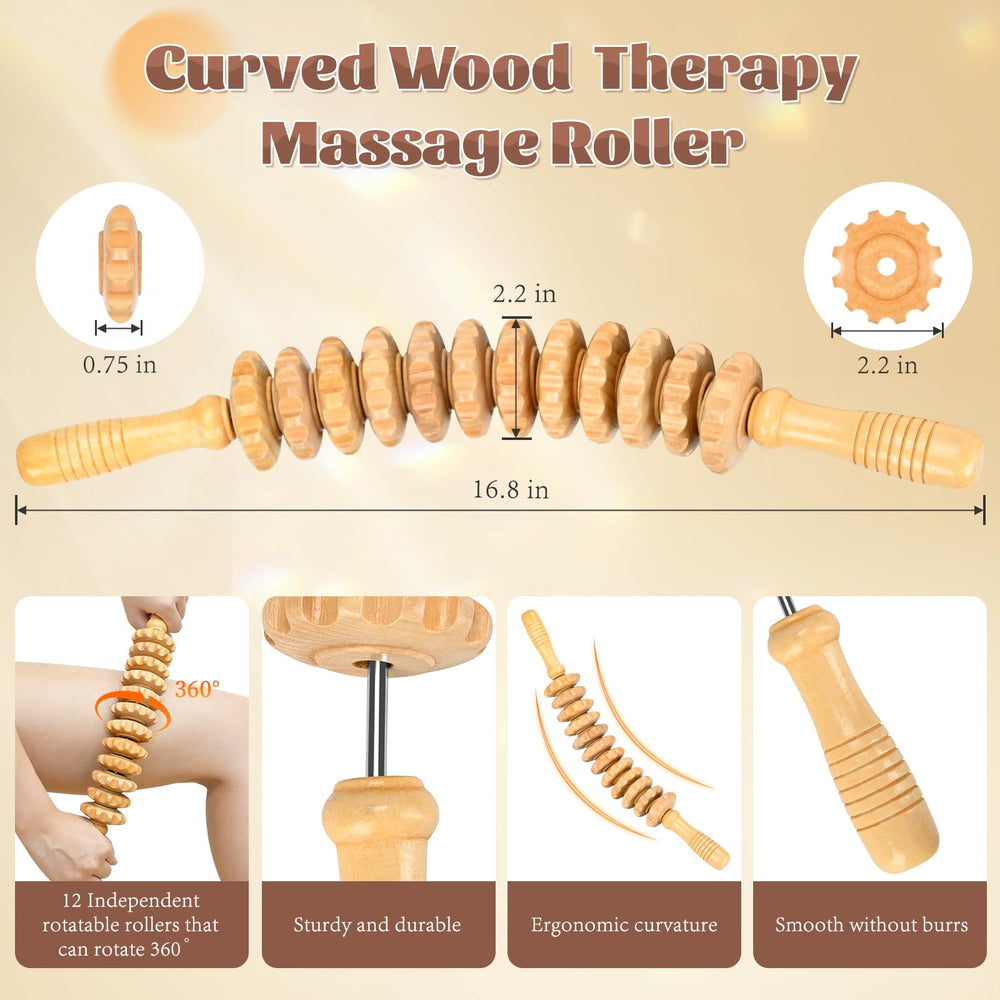 RACOC curved wood therapy roller tool calves for improved circulation.