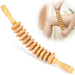 RACOC curved wood therapy roller tool forearm for deep tissue massage and lymphatic relief.