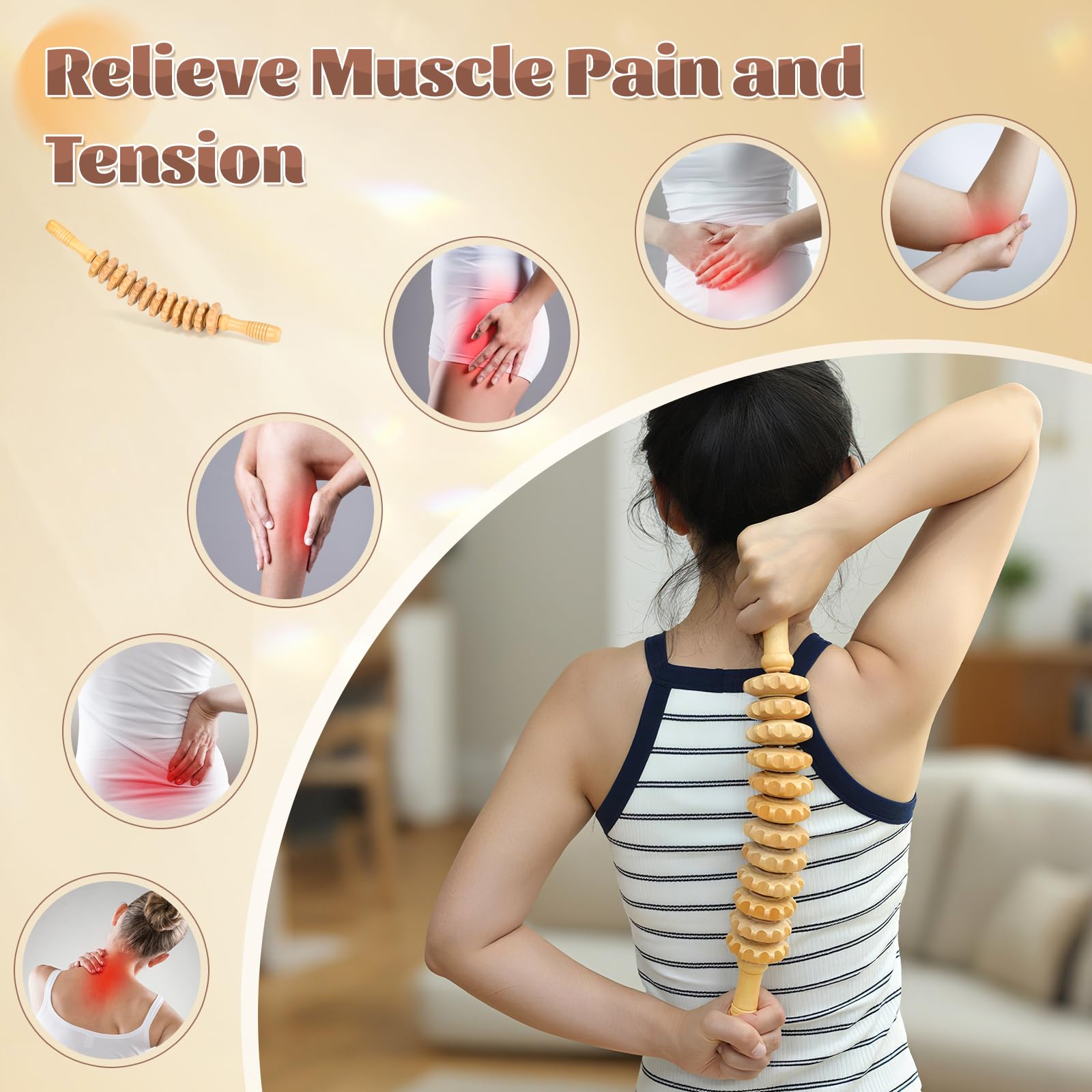 RACOC curved wood therapy roller tool shoulder massage and cellulite support.