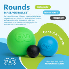 RAD Rounds blue medium ball used on mid-sized muscle groups.