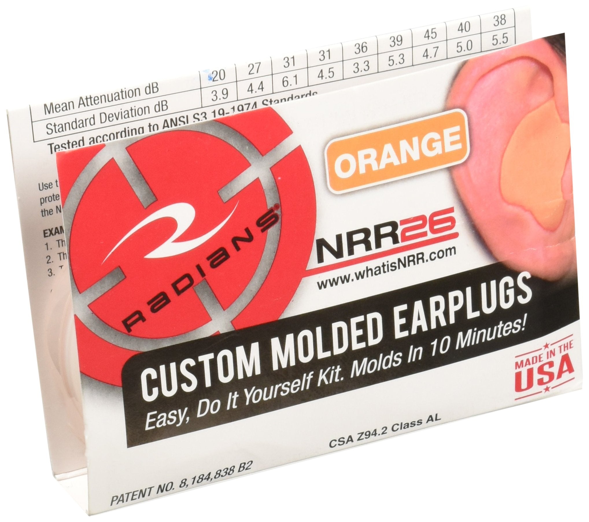 Radians custom molded earplugs orange kit enabling quick at-home molding