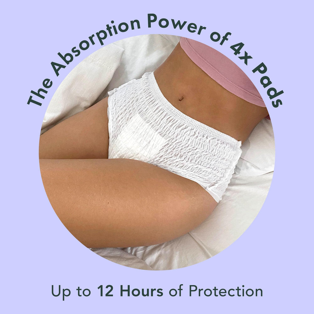 Rael disposable underwear 360-leak-protection ensures complete coverage against leaks.