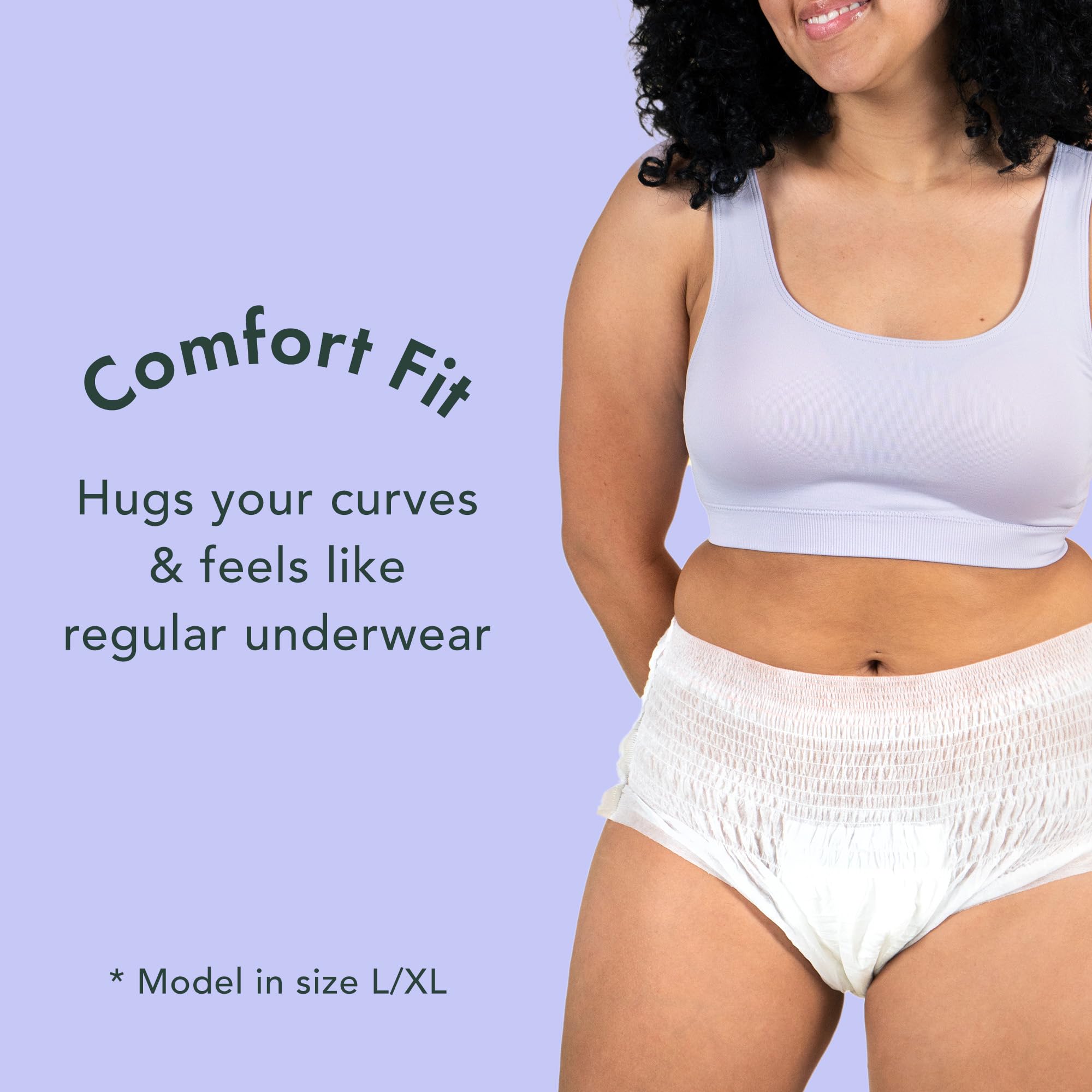 Rael underwear image demonstrates odor-control features for longer protection.